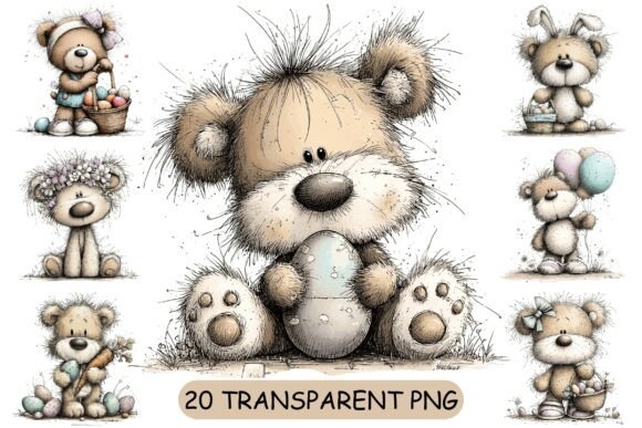 20 Cute Easter Teddy Bear PNG Set: A Whimsical Design Asset