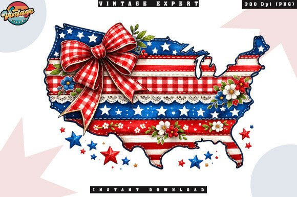 Celebrate with Style: The 4th of July USA Map Patchwork PNG