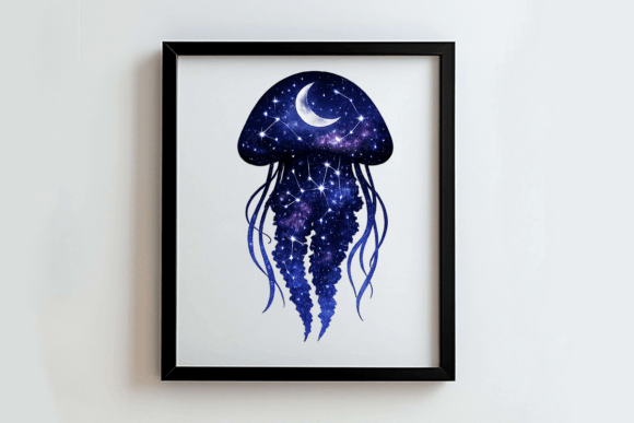 Cosmic Tides: The Galaxy Moon & Star Jellyfish Silhouette